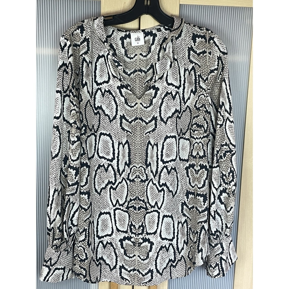 CABI Cream Black Snakeskin Lightweight Long Sleeve‎ Blouse Sz M Women's Boho Top